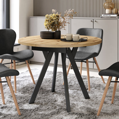 Aldo Modern Round to Oval Extendable Table 90 cm – Artisan Oak / Black