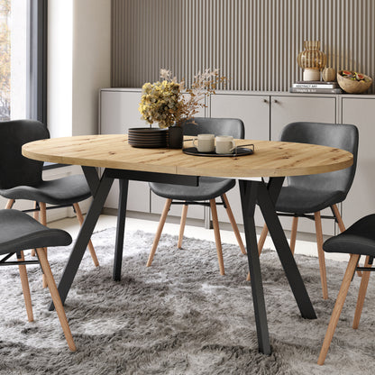 Aldo Modern Round to Oval Extendable Table 90 cm – Artisan Oak / Black