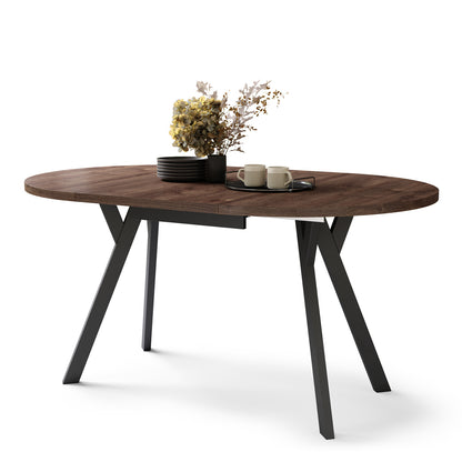 Aldo Modern Round to Oval Extendable Table 90 cm – Brown / Black
