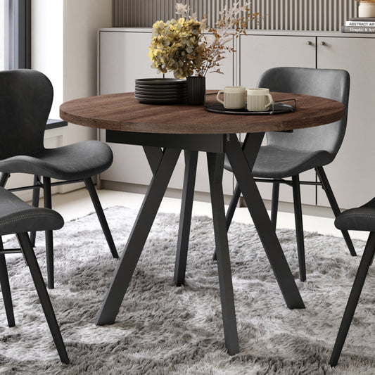 Aldo Modern Round to Oval Extendable Table 90 cm – Brown / Black
