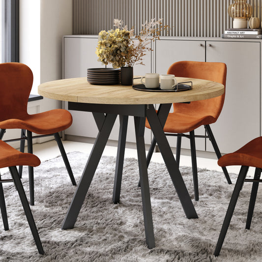 Aldo Modern Round to Oval Extendable Table 90 cm – Gold Craft Oak / Black