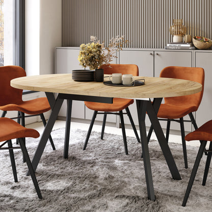 Aldo Modern Round to Oval Extendable Table 90 cm – Gold Craft Oak / Black