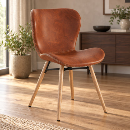 Altea Set of 2 Faux Leather Dining Chairs with Oak Legs - Retro Brandy
