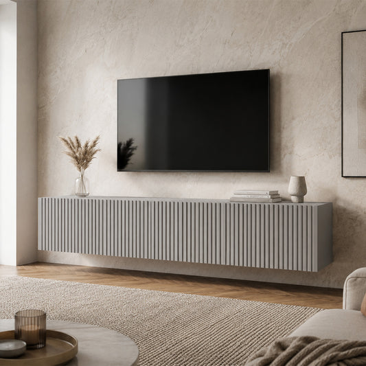 Joyce Wall Mounted TV Unit Modern Fluted Matt Finish 150cm - Arctic Grey