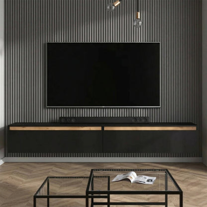 Aryana Oak Detail Large Modern TV Media Unit 230cm - Black / Artisan Oak