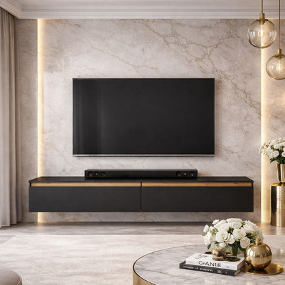 Aryana Oak Detail Large Modern TV Media Unit 230cm - Black / Artisan Oak