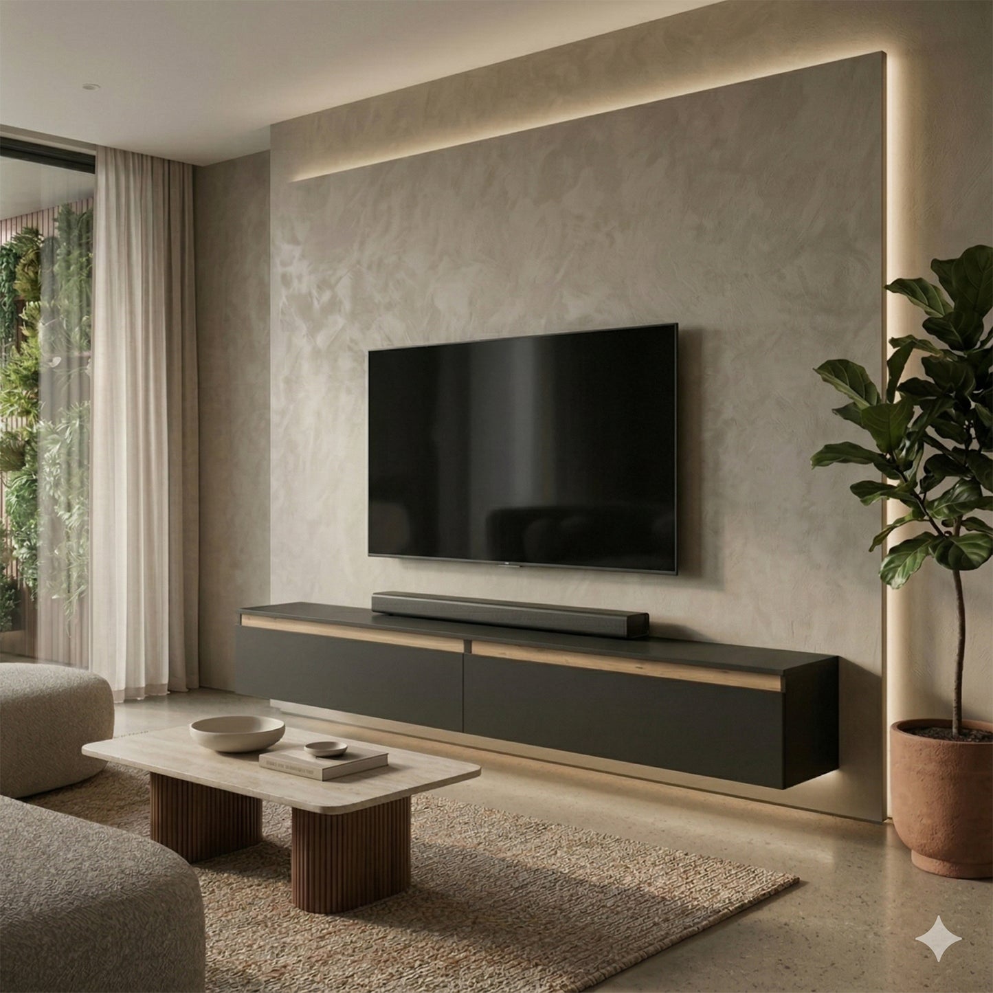 Aryana Oak Detail Large Modern TV Media Unit 230cm - Black / Artisan Oak