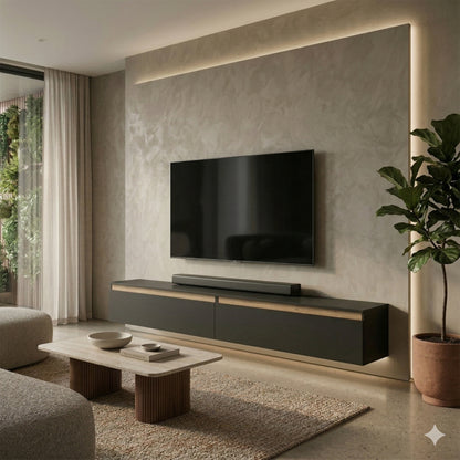 Aryana Oak Detail Large Modern TV Media Unit 230cm - Black / Artisan Oak