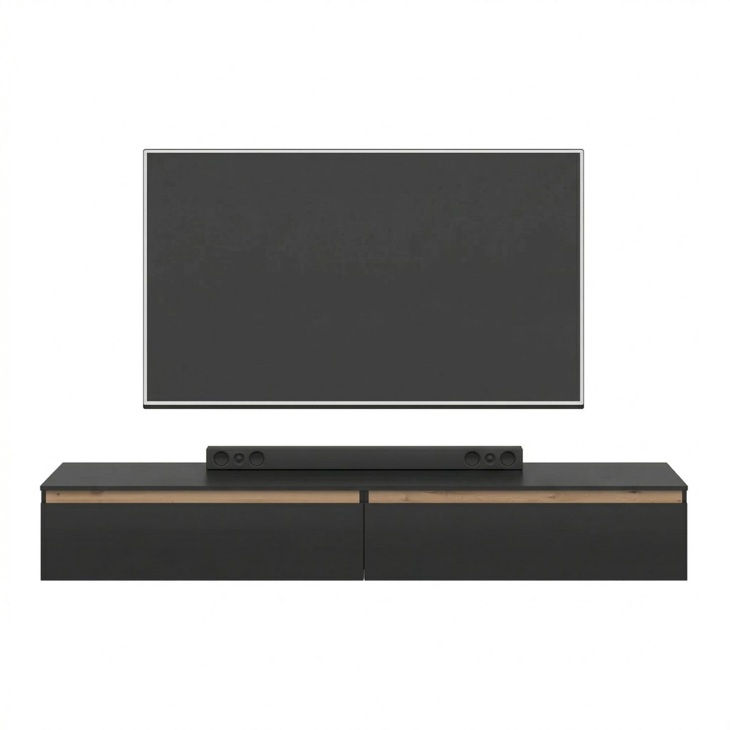 Aryana Oak Detail Large Modern TV Media Unit 230cm - Black / Artisan Oak