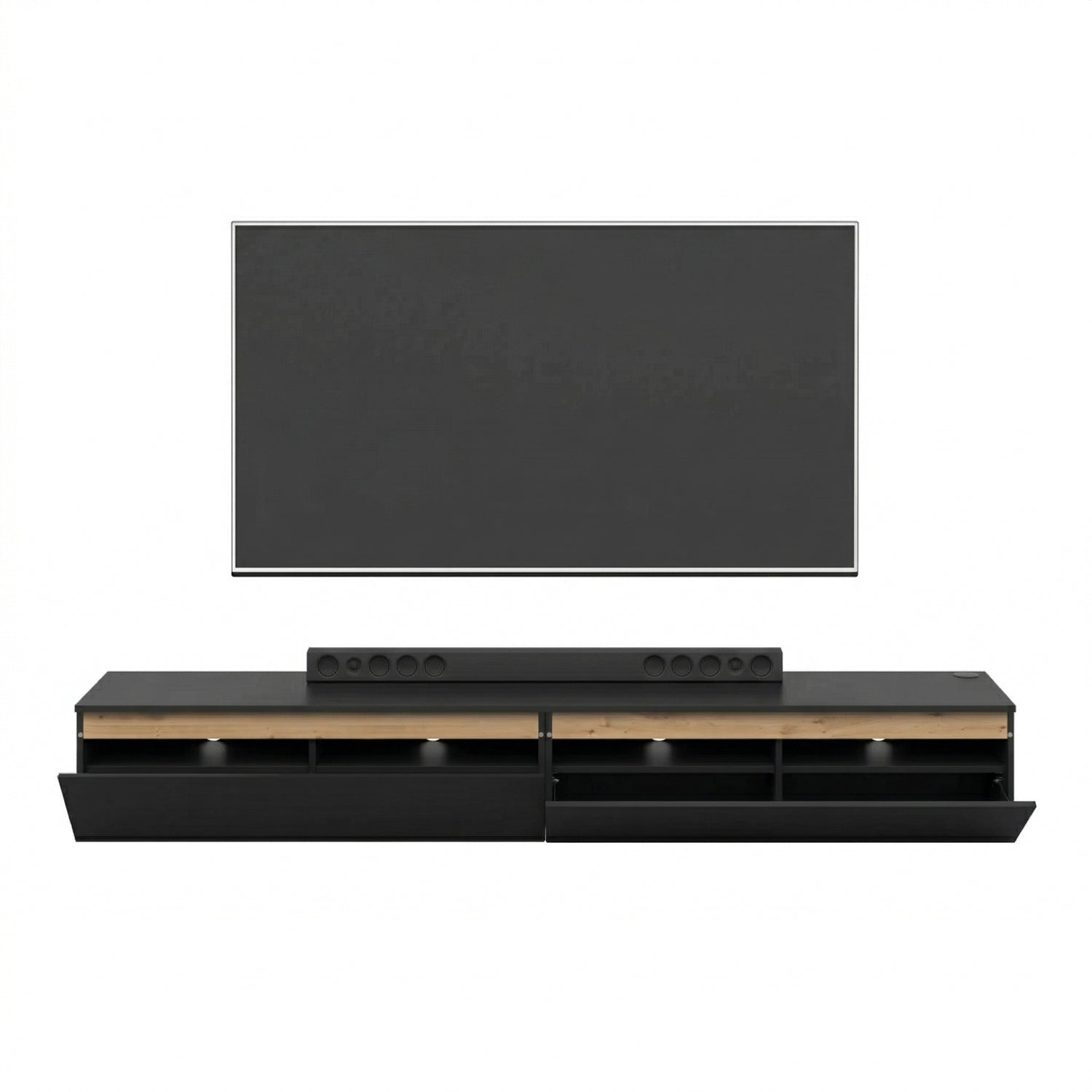 Aryana Oak Detail Large Modern TV Media Unit 230cm - Black / Artisan Oak