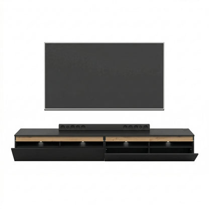 Aryana Oak Detail Large Modern TV Media Unit 230cm - Black / Artisan Oak