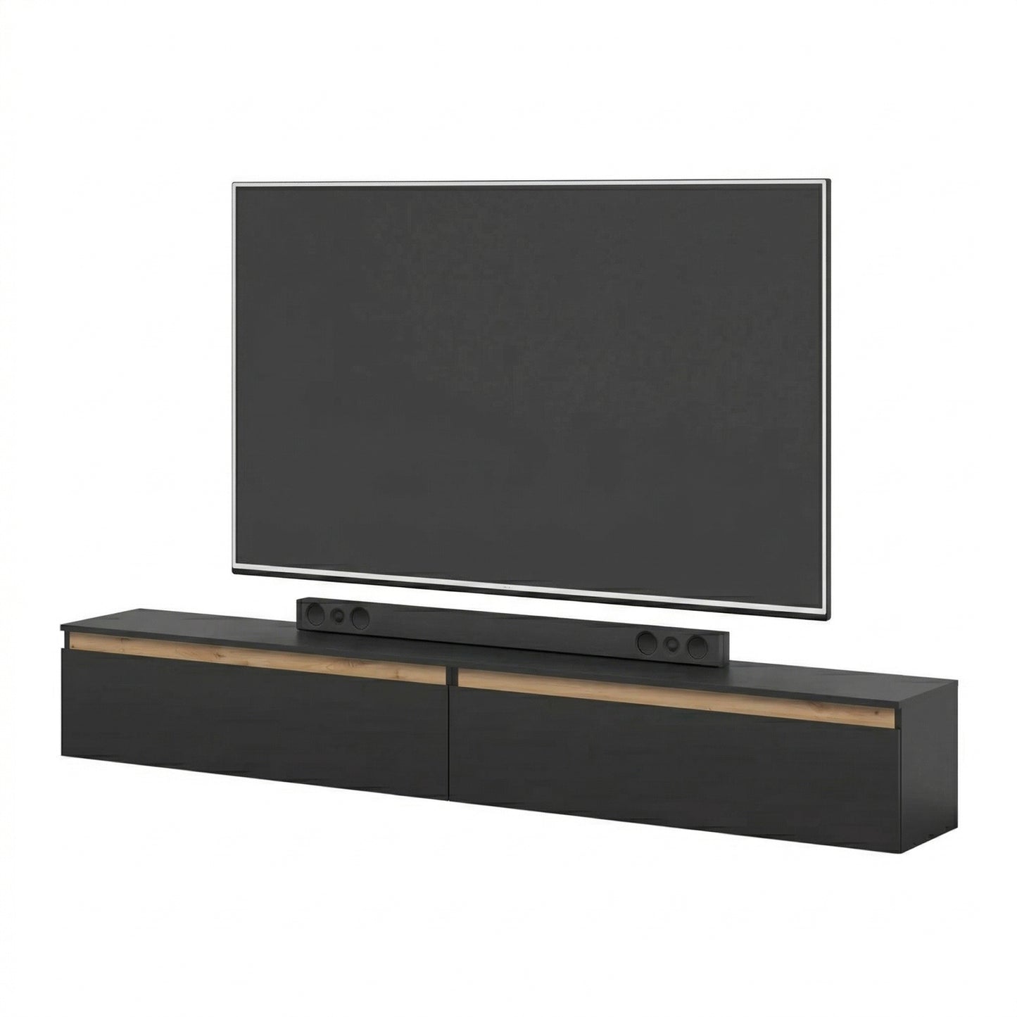Aryana Oak Detail Large Modern TV Media Unit 230cm - Black / Artisan Oak