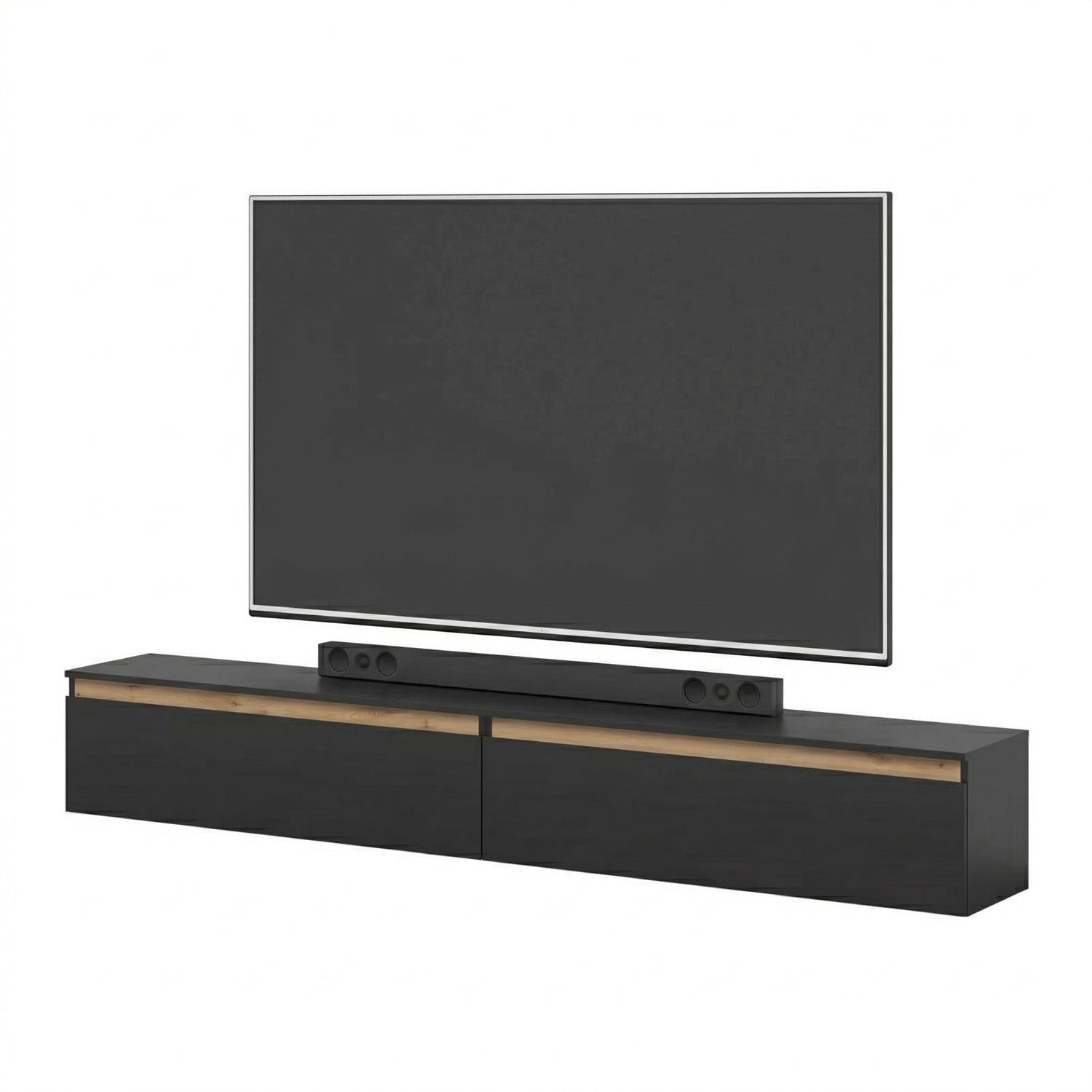 Aryana Oak Detail Large Modern TV Media Unit 230cm - Black / Artisan Oak