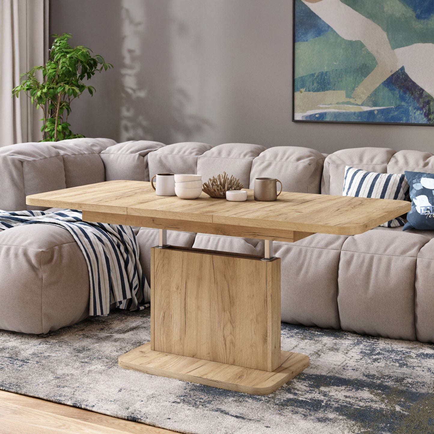 Astrid Mini Z - 2 in 1 Extending Coffee / Dining Table - Gold Craft Oak