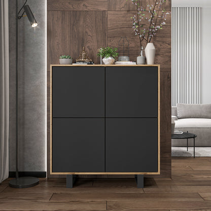 Apollo Modern Sideboard with 4-Door Design and Metal Legs – Black / Oak Wotan
