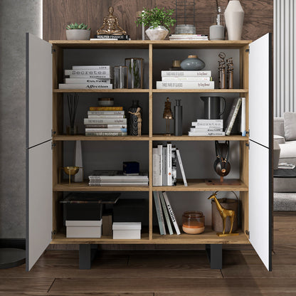 Apollo Modern Sideboard with 4-Door Design and Metal Legs – Black / Oak Wotan