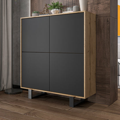 Apollo Modern Sideboard with 4-Door Design and Metal Legs – Black / Oak Wotan