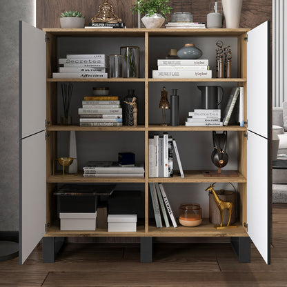 Apollo Modern Sideboard with 4-Door Design and Three Metal Legs – Black / Oak Wotan Copy