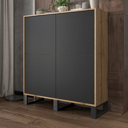 Apollo Modern Sideboard with 4-Door Design and Three Metal Legs – Black / Oak Wotan Copy