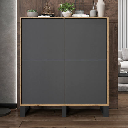 Apollo Modern Sideboard with 4-Door Design and Three Metal Legs – Grey / Oak Wotan