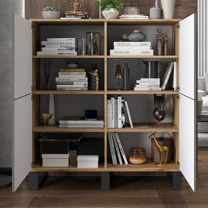 Apollo Modern Sideboard with 4-Door Design and Three Metal Legs – Grey / Oak Wotan