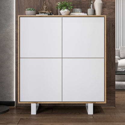 Apollo Modern Sideboard with 4-Door Design and Metal Legs – White / Oak Wotan