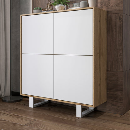 Apollo Modern Sideboard with 4-Door Design and Metal Legs – White / Oak Wotan