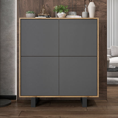 Apollo Modern Sideboard with 4-Door Design and Metal Legs – Grey / Oak Wotan