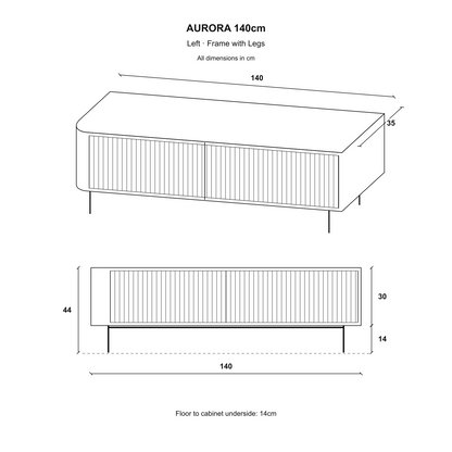 Aurora Rounded Corner Fluted TV Unit 140cm Glamour Style with Frame Legs - Cashmere / Gold