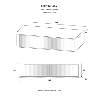 Aurora Rounded Corner Fluted TV Unit 140cm Glamour Style with Floor Pads - White