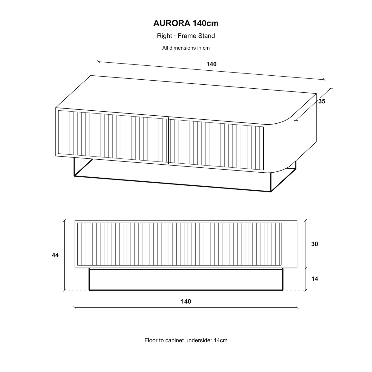 Aurora Rounded Corner Fluted TV Unit 140cm Glamour Style with Floor Pads - White