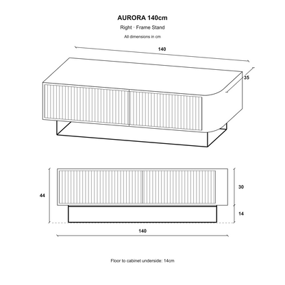 Aurora Rounded Corner Fluted TV Unit 140cm Glamour Style with Floor Pads - White