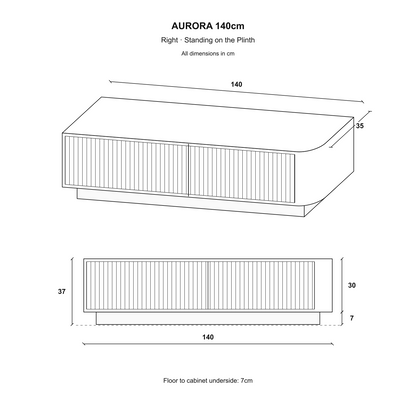 Aurora Rounded Corner Flutted TV Unit 140cm Glamour Style with Plinth Stand - Cashmere