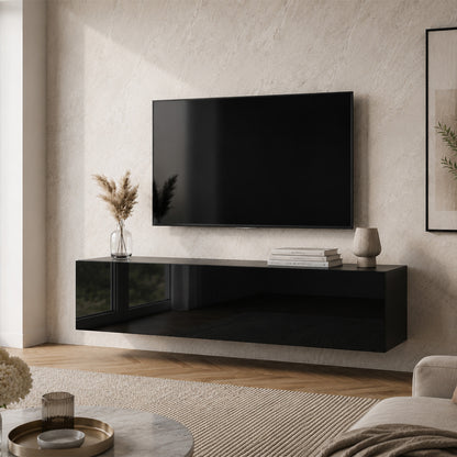 Joyce Wall Mounted TV Unit Modern Plain Gloss Finish 150cm - Black Gloss