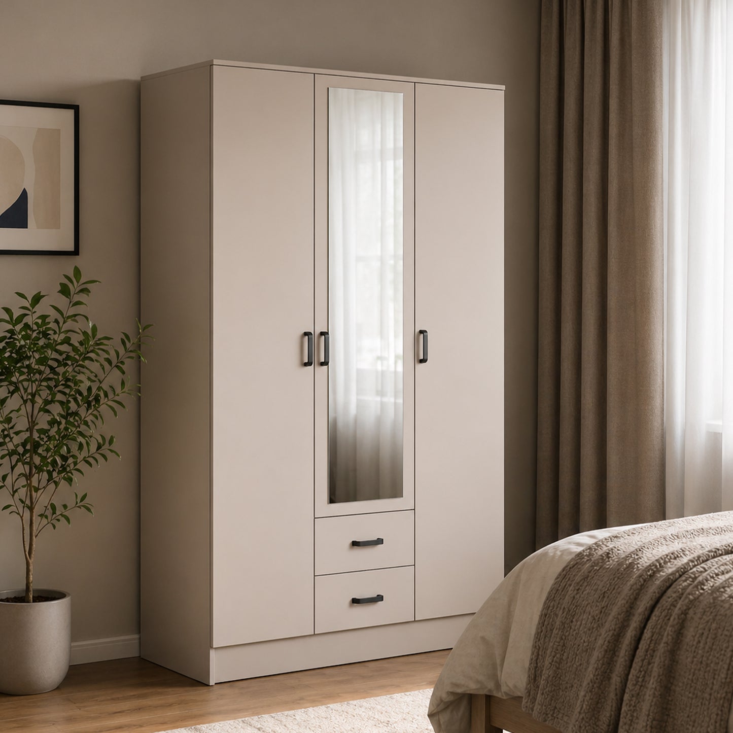 Theda Wardrobe with Mirror and Drawers - Cashemere