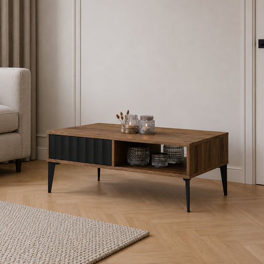 Rimini Premium Coffee Table with Storage and Drawer – Elegant Walnut / Black