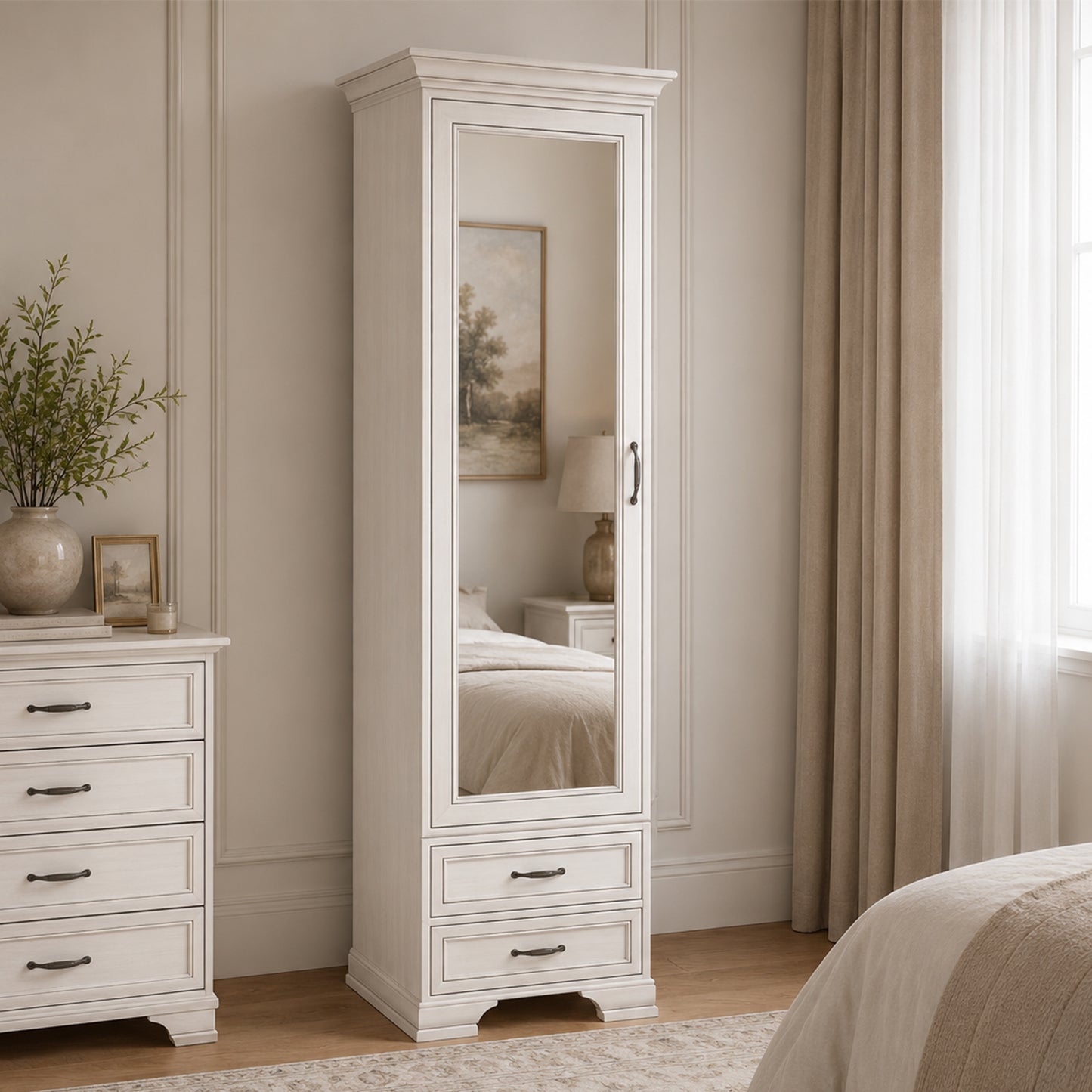 Tilda Elegant Mirrored Wardrobe - Fineline Crema