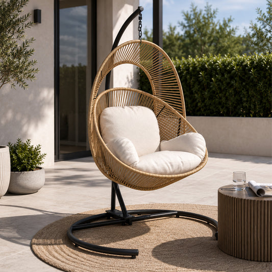 Alicante Rattan Egg Chair with Cushion - Black / Beige