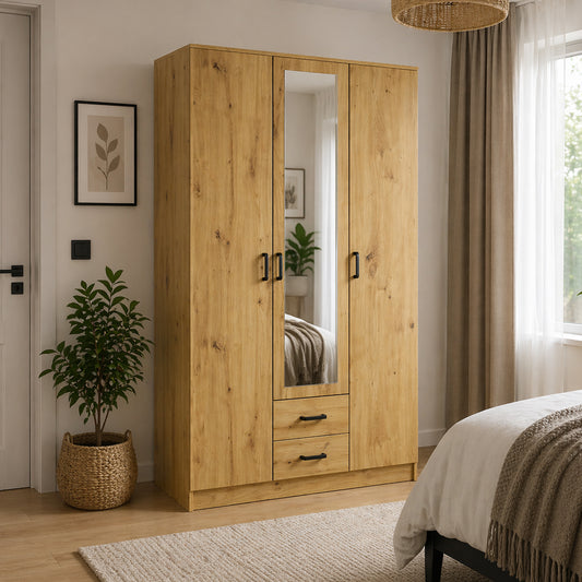Theda Wardrobe with Mirror and Drawers - Artisan Oak
