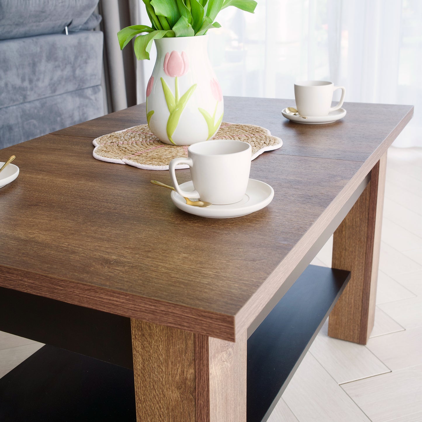 Alva 2 in 1 Extending Coffee / Dining Table 110-150cm - Brown Oak / Black