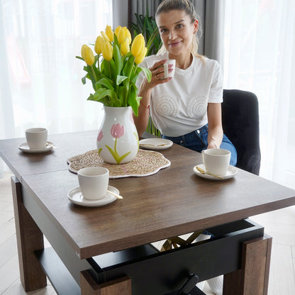 Alva 2 in 1 Extending Coffee / Dining Table 110-150cm - Brown Oak / Black