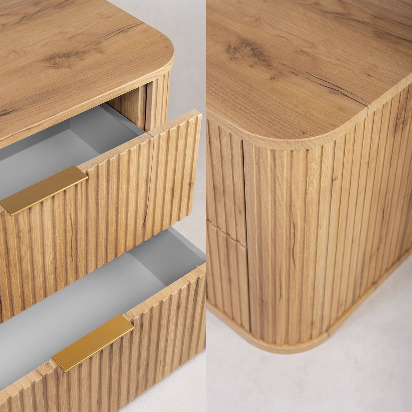 Elegance Glamour Style 2 Drawer Bathroom Wall Cabinet 80cm - Gold Craft Oak