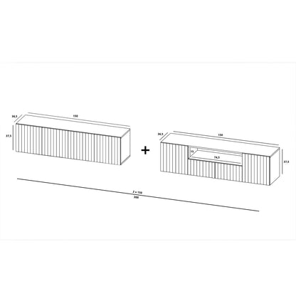 Elpis Glamour TV Cabinet Media Unit Extra Long 300 cm Wall Mounted - Navy Matt