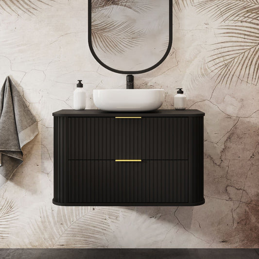 Elegance Glamour Style 2 Drawer Bathroom Wall Cabinet 80cm - Black