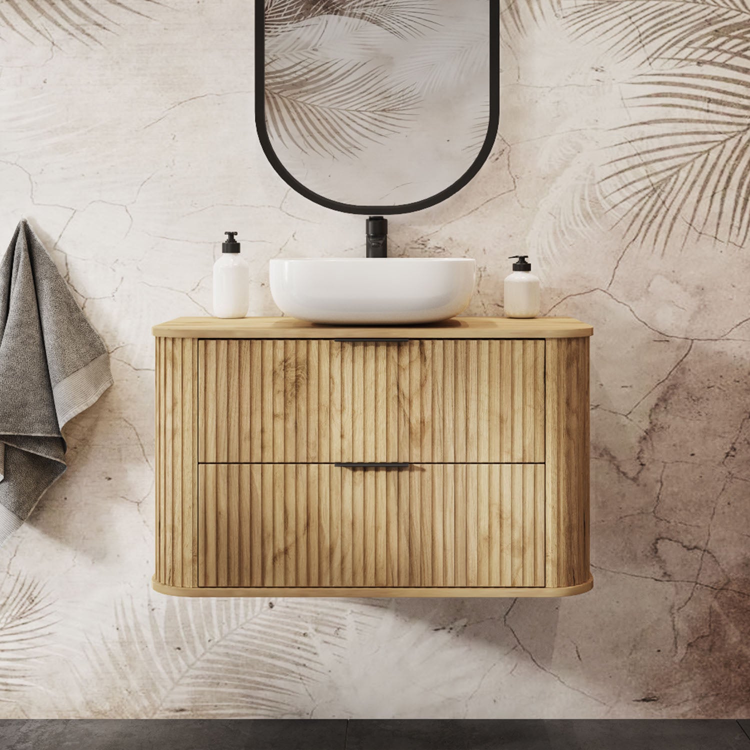 Elegance Glamour Style 2 Drawer Bathroom Wall Cabinet 80cm - Gold Craft Oak