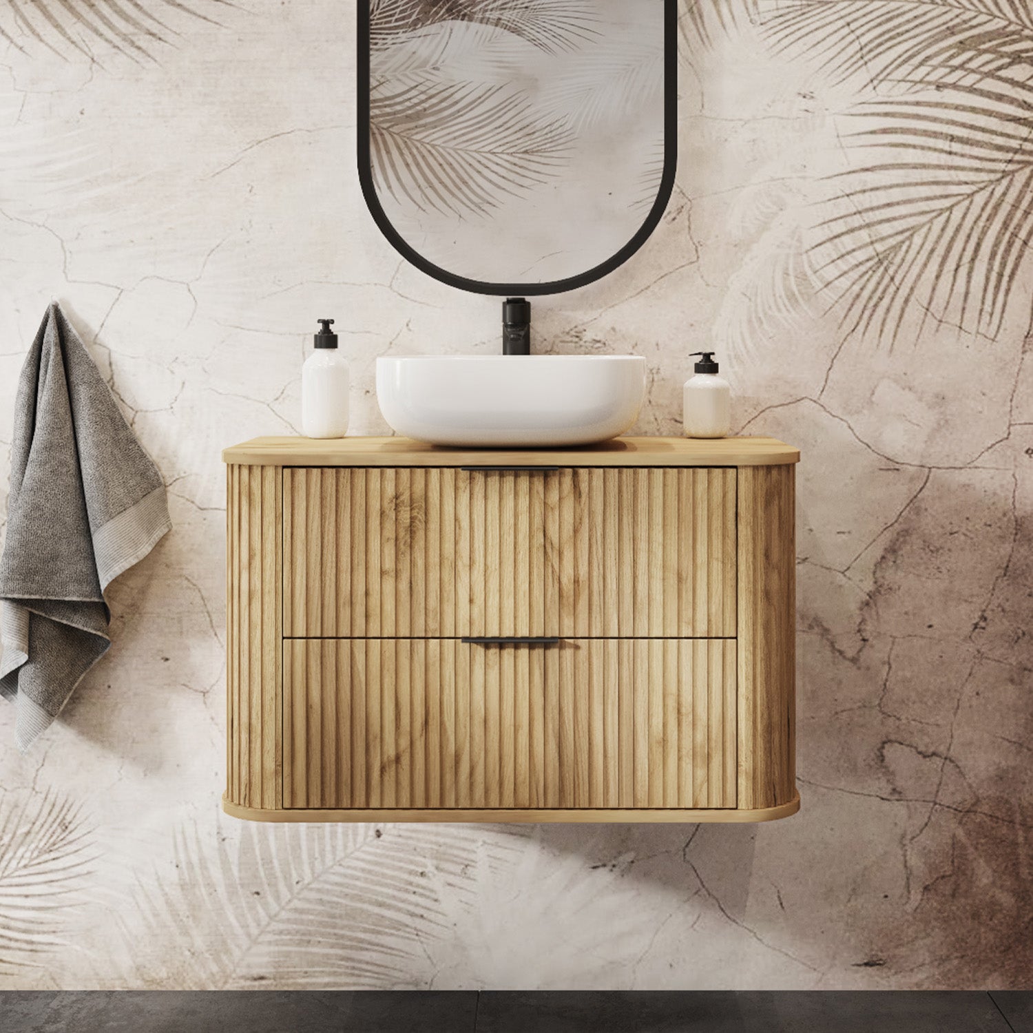 Elegance Glamour Style 2 Drawer Bathroom Wall Vanity Cabinet 60cm - Gold Craft Oak