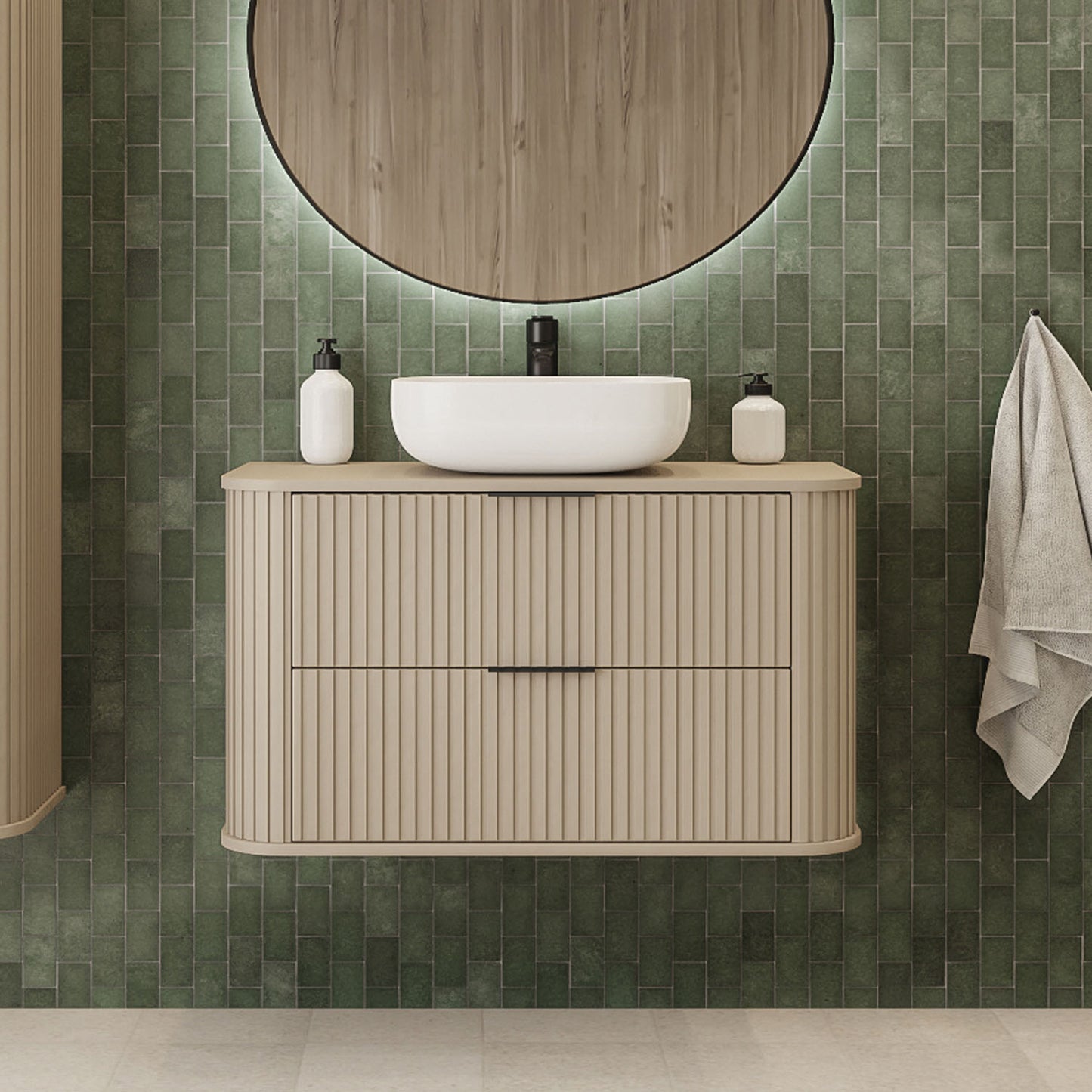 Elegance Glamour Style 2 Drawer Bathroom Wall Cabinet 80cm - Cashmere