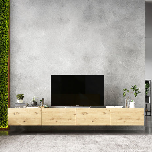 Enjoy Minimalist Wall-Mounted TV Unit – 4-Door Wide Design - Oak Artisan