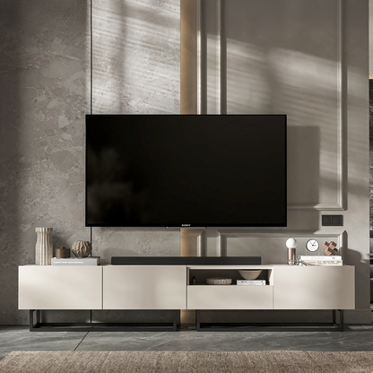 Enjoy Minimalist Freestanding TV Unit with Open Shelf and Metal Base – Cashmere