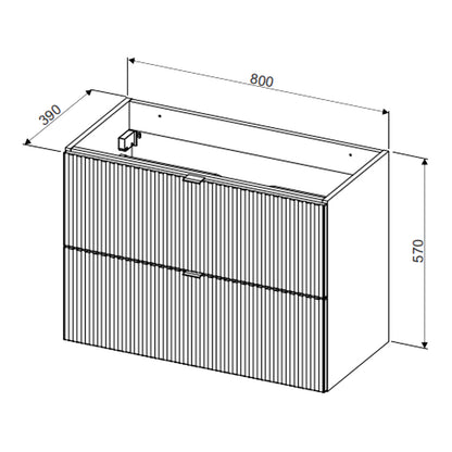 Line Reed 2 Drawer Bathroom Cabinet Vanity Unit 80cm with Worktop Basin - Sage